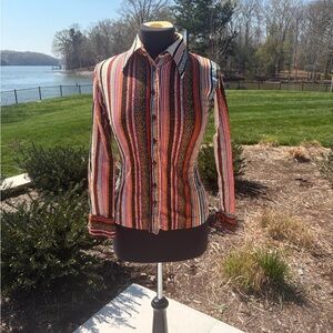 Vintage 70s Huk A Poo Striped Button Up Top Fitted Boho